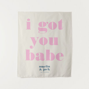 Ik heb je Babe Bright Pink Bold Wedding Achtergron Wandkleed