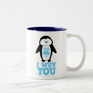 Ik heb je pinguïn met cupcake harten gegeven tweekleurige koffiemok