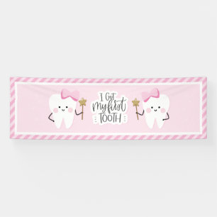 Ik heb mijn eerste Tooth babymeisje feestversierin Spandoek