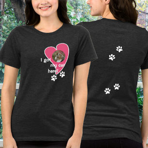 Ik heb mijn kat hier! Aangepaste foto - Donker Tri-Blend Shirt
