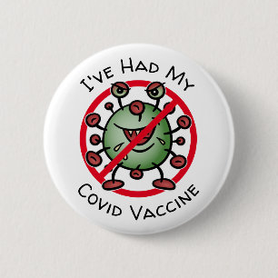 Ik heb m'n covid Vaccine Funny Cartoon Virus gesig Ronde Button 5,7 Cm