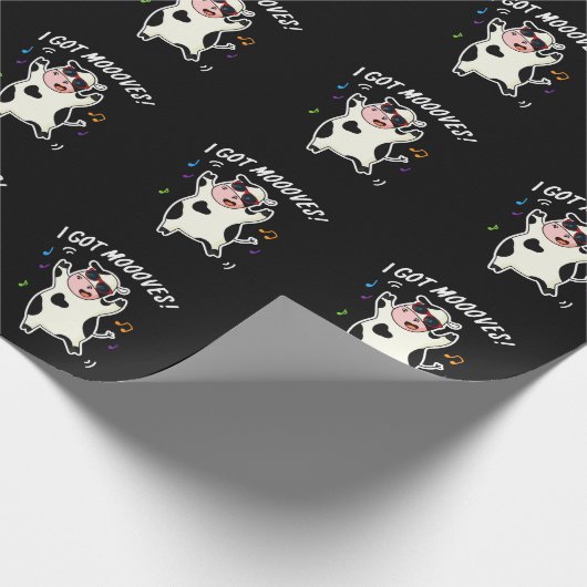 Ik heb Moooves Funny Dansende Koe Pun Dark BG Cadeaupapier (Hoek)