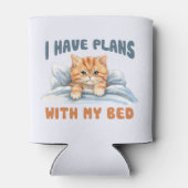 Ik heb plannen met mijn bed - Gezellige Oranje kat Blikjeskoeler (Achterkant)