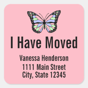 Ik heb vlinder roze bewegende aankondiging verplaa vierkante sticker