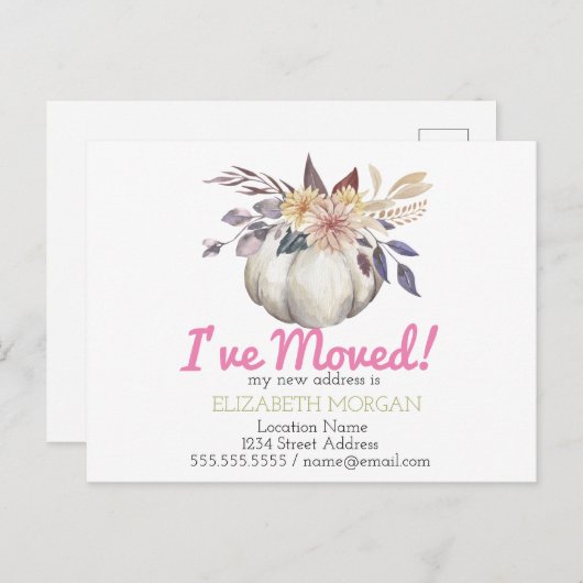 Ik heb Waterverf Pumpkin New Address verplaatst Aankondigingskaart (Voorkant / Achterkant)