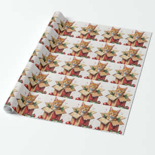 Ik help uitpakken! Grappige kat in kerst verzenddo Cadeaupapier