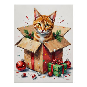 Ik help uitpakken! Grappige kat in kerst verzenddo Perfect Poster