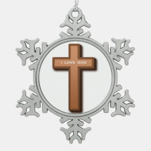 "IK HOOR GOD" KROSS TIN SNEEUWVLOK ORNAMENT