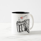 Ik hoor mijn camera Black en White Coffee Cup Tweekleurige Koffiemok (Voorkant rechts)