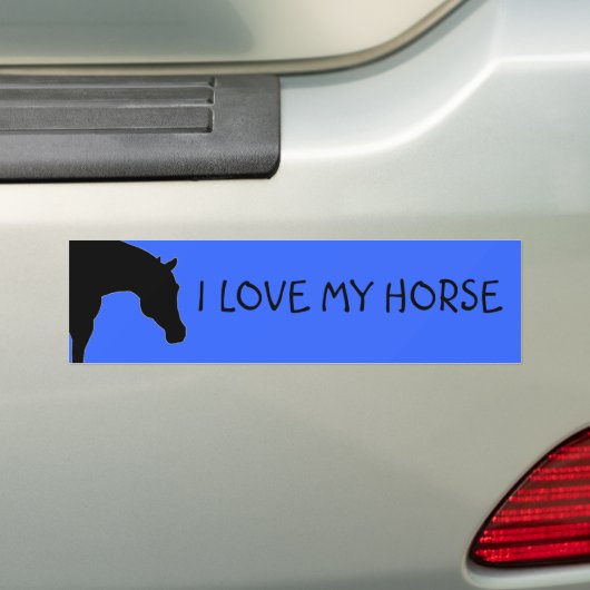 "IK HOOR VAN MIJN HORSE" blauwe bumpersticker (Op auto)