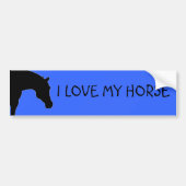 "IK HOOR VAN MIJN HORSE" blauwe bumpersticker (Voorkant)