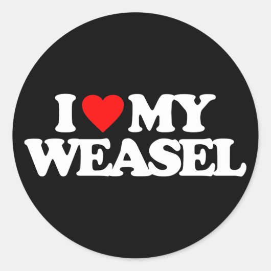 IK HOOR VAN MIJN WEASEL RONDE STICKER (Voorkant)