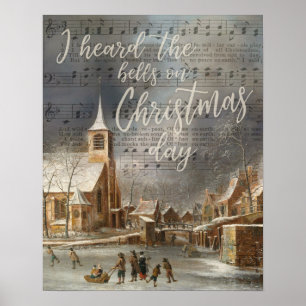 Ik hoorde de Bells op kerstdag, de  kerk Poster