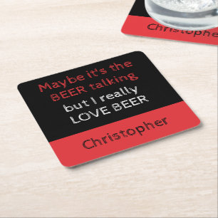 Ik hou echt van bier zwart en rood met een naam vierkante kartonnen onderzetter