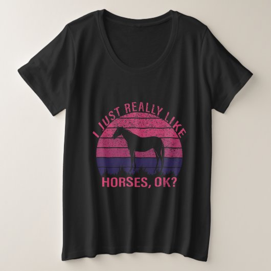 Ik hou echt van paarden in roze en diep Paars Grote Maat T-shirt (Design voorkant)