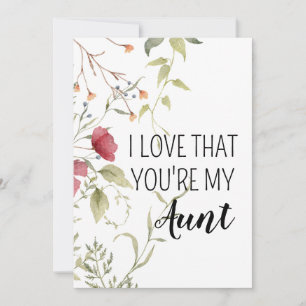 Ik hou ervan dat jij mijn tante bent bloemengesche feestdagenkaart