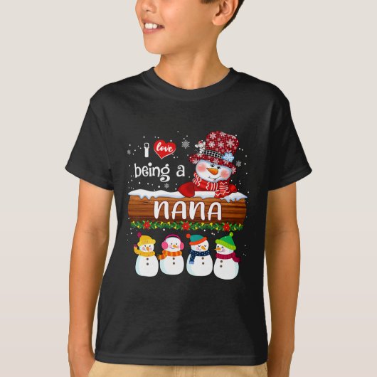 Ik hou ervan om een Nana Snowman Fun Fry Christmas T-shirt (Voorkant)