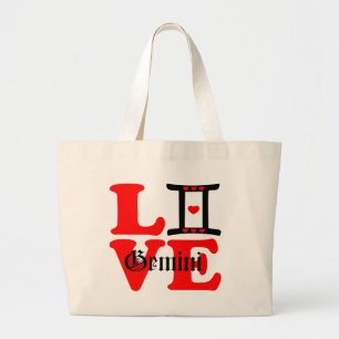 ♊★ 😍Ik hou Gemini-Best-Zodiac teken Chic Jumbo Ta Grote Tote Bag