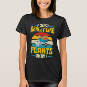 Ik hou gewoon van Planten. Oké Retro stijl T-shirt