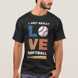 Ik hou gewoon van softbal voor honkbalspeler t-shirt