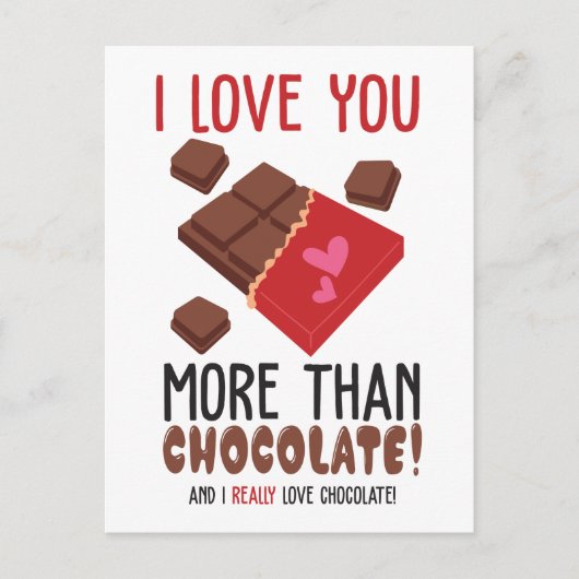 Ik hou meer van je dan van chocolade kleur grafisc briefkaart (Voorkant)