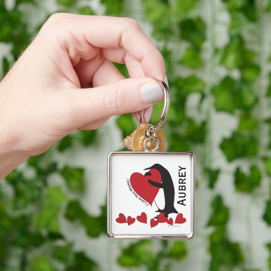 Ik hou meer van je! Penguin en Red Heart Sleutelhanger (Hand)