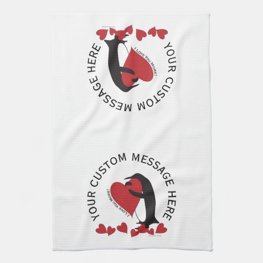 Ik hou meer van je! Pinguïn rood hart Theedoek (Verticaal)