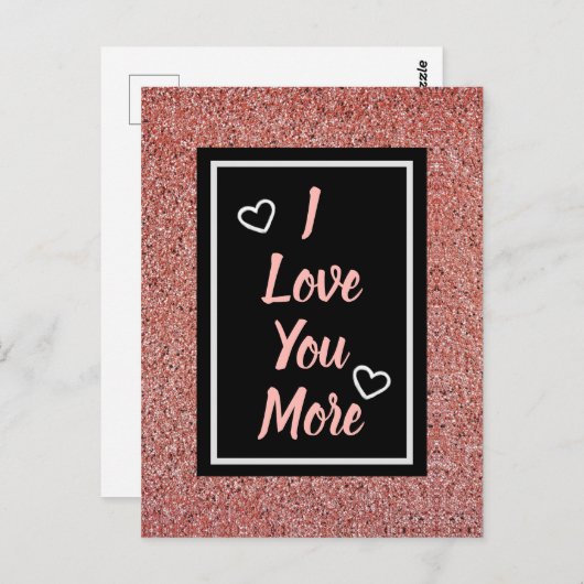 Ik hou meer van je roze roze roodbruine glitter briefkaart (Voorkant / Achterkant)