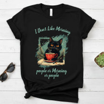 Ik hou niet van ochtend,kat drinkt koffie