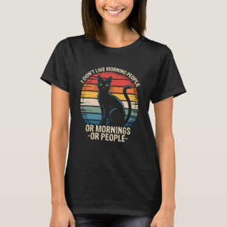 Ik Hou Niet Van Ochtendmensen Grappige Vintage Kat T-shirt