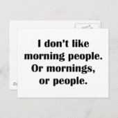 Ik hou niet van ochtendmensen. of ochtenden, of me briefkaart (Voorkant / Achterkant)