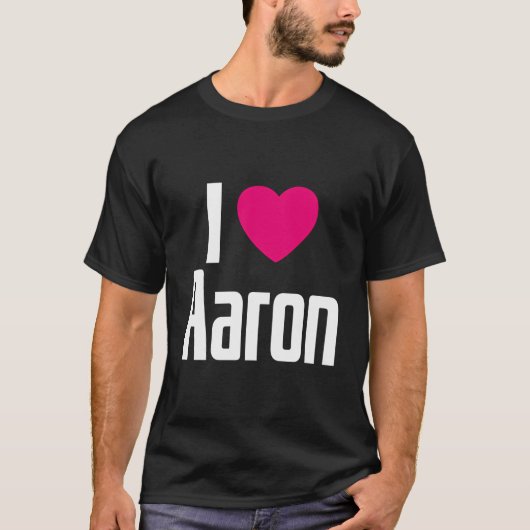 Ik hou van Aaron roze hart in hart Aaron T-shirt (Voorkant)