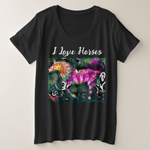 Ik hou van Abstracte grillige paardenschilderijen Grote Maat T-shirt