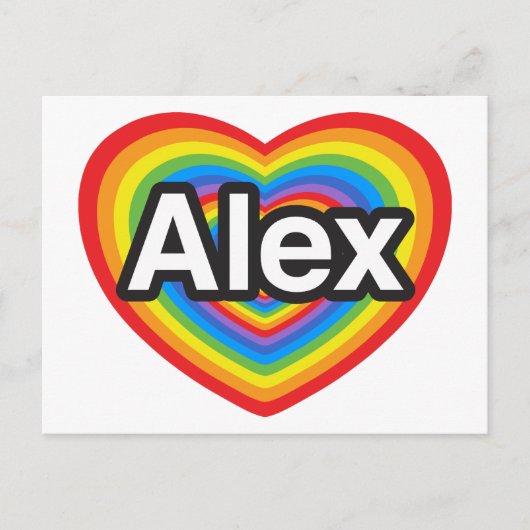 Ik hou van Alex. Ik hou van je Alex. Hart Briefkaart (Voorkant)