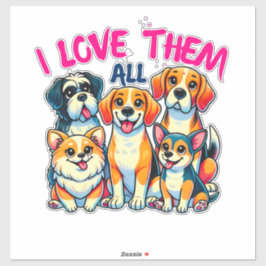 Ik hou van alle honden hondeneigenaren Pet Lover Sticker