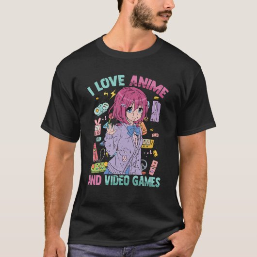 Ik hou van Anime en Video Games - Kawaii Otaku - C T-shirt (Voorkant)