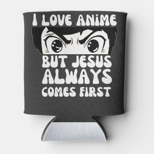 Ik hou van anime, maar Jezus komt eerst Christelij Blikjeskoeler (Voorkant)