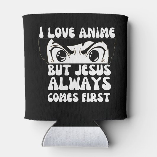 Ik hou van anime, maar Jezus komt eerst Christelij Blikjeskoeler (Achterkant)