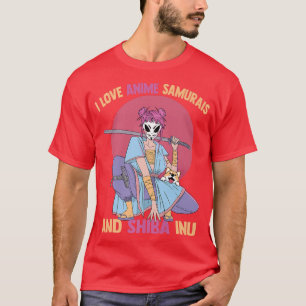 Ik hou van Anime Samurais en Shiba in u Kawaii Ota T-shirt