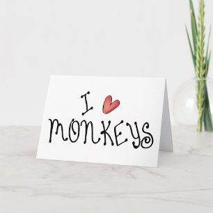 Ik hou van apen, leuke handgeschreven typografie kaart