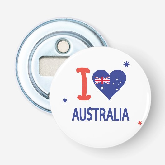 "Ik hou van AUSTRALIË" Australië Dag 26 januari Button Flesopener (Voorkant)