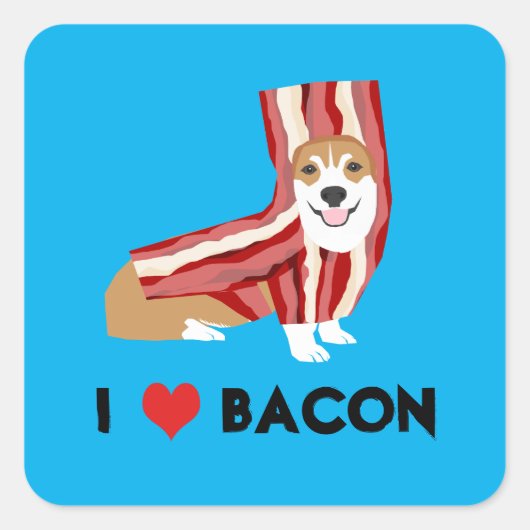 Ik hou van Bacon Corgi Dog Vierkante Sticker (Voorkant)