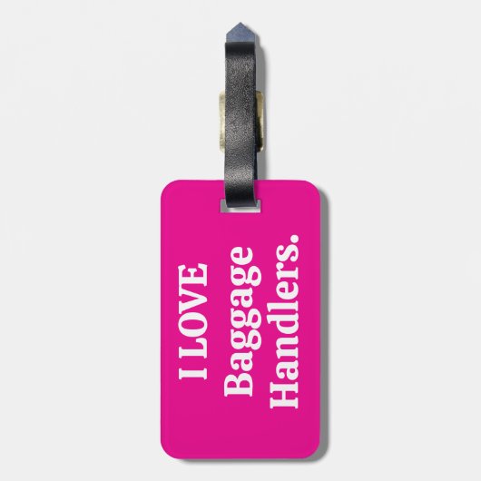Ik hou van bagage handlers bagage label hot pink (Achterkant verticaal)