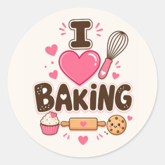 Ik hou van bakken Cute Baker en Dessert Ronde Sticker