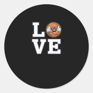 Ik hou van basketbal design met coole emoji en ronde sticker