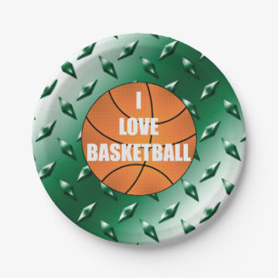 Ik hou van basketbalgroen diamantstaal bord