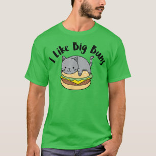 Ik hou van Big Buns Funny Cat Hamburger Design T-shirt