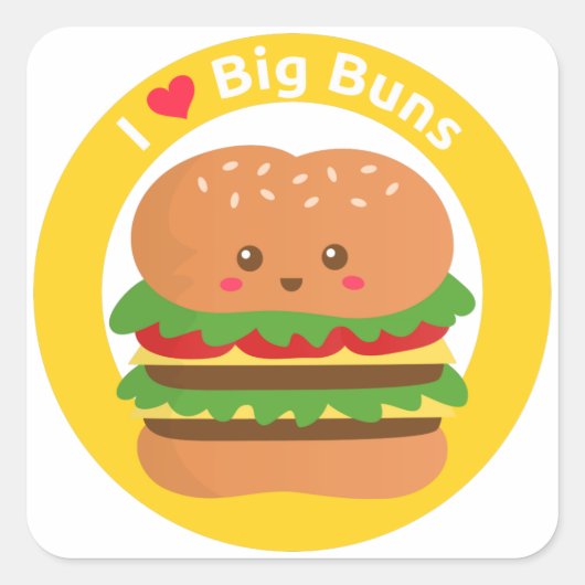 Ik hou van Big Buns, Kawaii Big Burger Vierkante Sticker (Voorkant)