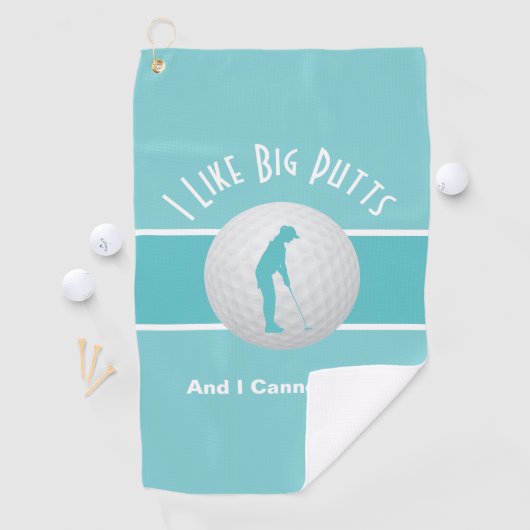 Ik hou van Big Putts Lady Golfer Blauwgroen Groen Golfhanddoek (Insitu)