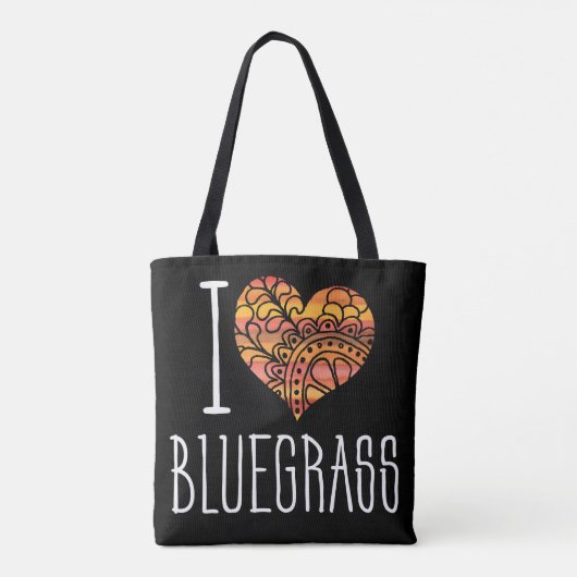 Ik hou van Bluegrass geel Sinaasappel Mandala hart Draagtas (Achterkant)